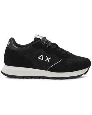Sun 68 Ally Glitter Logo-Embroidered Trainers - Black