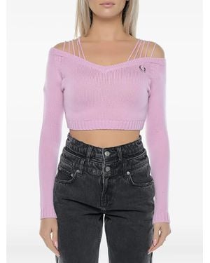 Chiara Ferragni Off-Shoulder Knitted Top - Purple