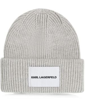 KARL LAGERFELD Logo Label Beanie - Gray