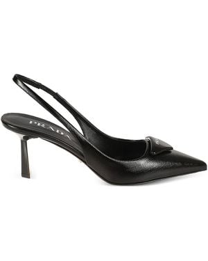 Prada Logo-Triangle Heel Pumps - Black