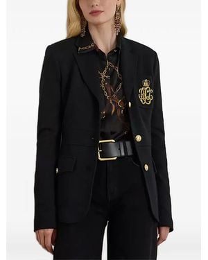 Ralph Lauren Embroidered-Detail Buttoned Blazer - Black