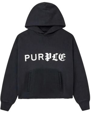 Purple Brand Logo-Print Raw-Edge Hoodie - Black
