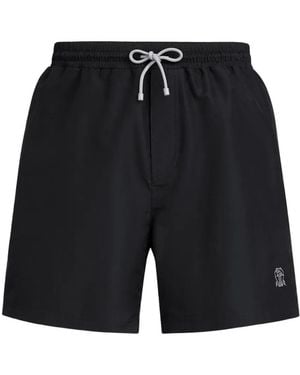 Brunello Cucinelli Embroidered-Logo Swim Shorts - Black
