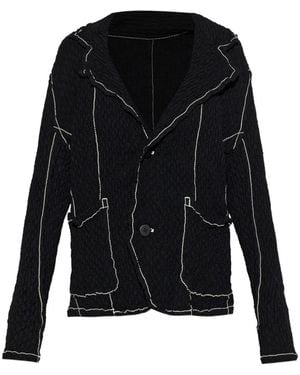 Issey Miyake Crinkled Contrast-Stitch Blazer - Black