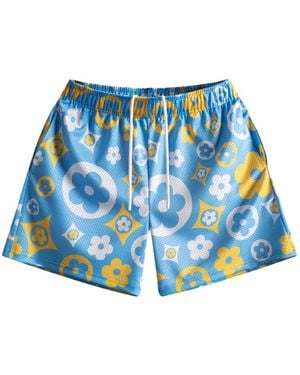 Bravest Studios Uni Flower-Print Mesh Track Shorts - Blue