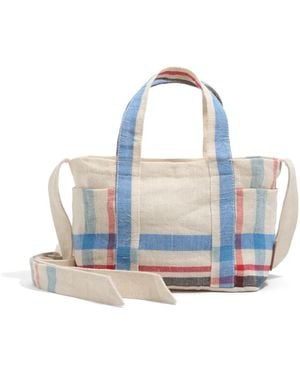 Bimba Y Lola Mini Check-Pattern Logo-Patch Tote Bag - Blue