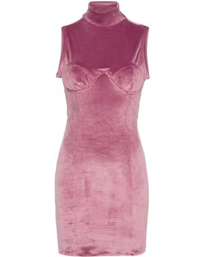 Gcds Logo-Embroidered Open-Back Velvet Minidress - Pink