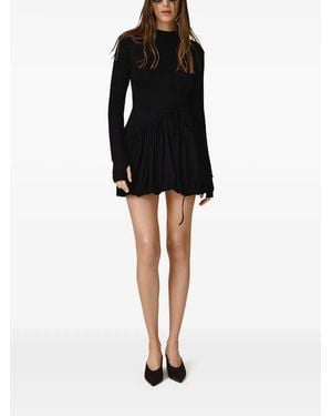 Pink Drawstring Mini Dress - Black