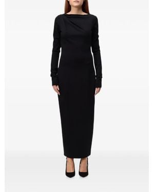 Emporio Armani Draped-Detail Long-Sleeve Maxi Dress - Black