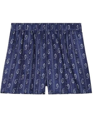 Tory Burch Printed Silk Blend Shorts - Blue