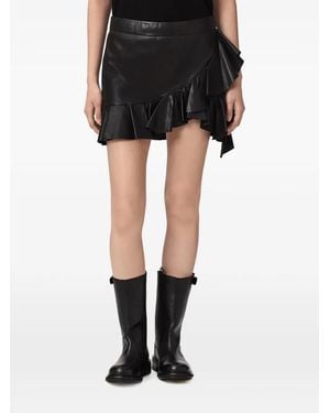 AllSaints Luana Ruffled Leather Skirt - Black
