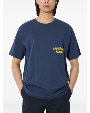 Universal Works Logo-Print Chest-Pocket T-Shirt - Blue