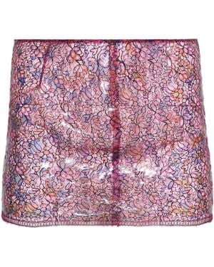 Christopher Esber Mini Handpainted Lace Skirt - Red
