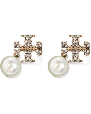 Tory Burch Moondance Double T Pearl Earrings - White