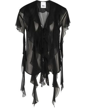 Erika Cavallini Semi Couture Lia Ruffled Tie Blouse - Black