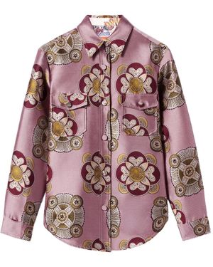 La DoubleJ Shirtjack Met Bloemenprint En Jacquard - Paars