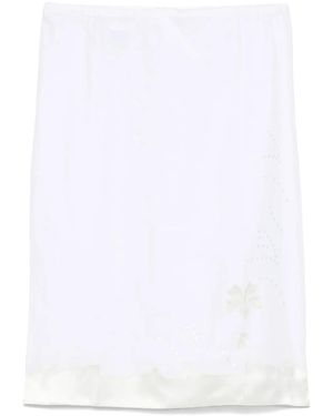 Prada Embroidered Linen A-Line Skirt - White