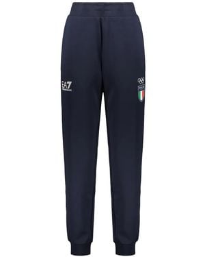 EA7 Italia Team Logo-Print Track Pants - Blue
