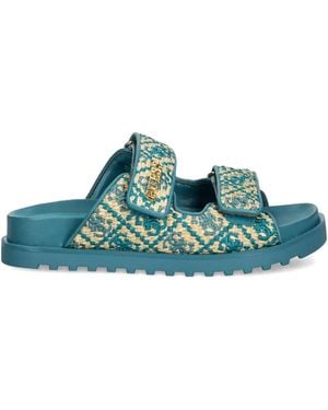 Guess Fadeliza Textured Double-Strap Flat Sandals - Green