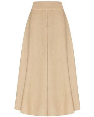 120% Lino Panelled A-Line Midi Skirt - Natural