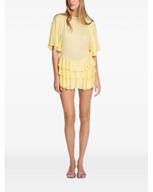 Axel 113 Pearl Semi-Sheer Ruffled Mini Dress - Yellow