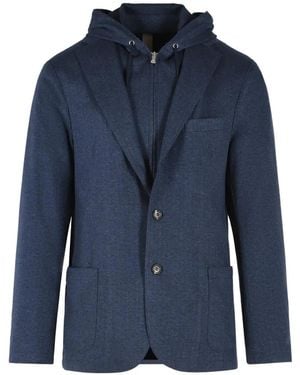 Eleventy Herringbone Hooded Blazer - Blue