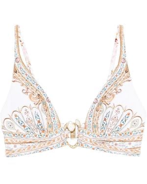 CAMILLA Paisley-Print Buckle Bikini Top - Natural