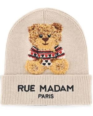 RUE MADAM PARIS Teddy-Bear Patch Logo-Embroidered Beanie Hat - White