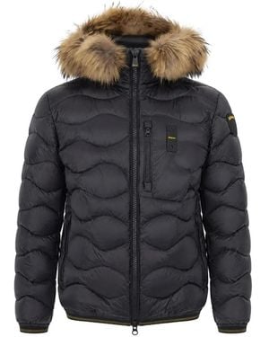 Blauer Faux-Fur Trim Wave-Quilted Jacket - Black