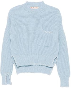 Marni Pocket-Detail Ribbed Wool Sweater - Blue