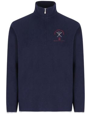Brunello Cucinelli Logo-Embroidered Quarter-Zip Jumper - Blue