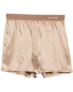 Tom Ford Logo-Waistband Silk-Satin Pajamas Shorts - Natural