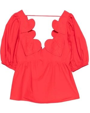 FARM Rio Heart Puff-Sleeve Blouse - Red