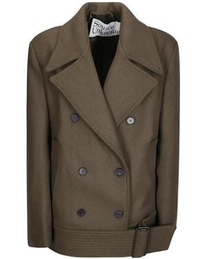 Source Unknown Belted Double-Breasted Coat - Brown