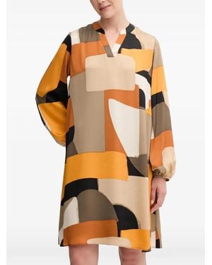 Joseph Ribkoff V-Neck Geometric-Pattern Midi Dress - Orange