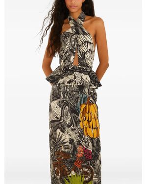 FARM Rio Graphic-Print Embroidered Dress - Black