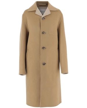 Ami Paris Button-Up Notched-Lapels Coat - Natural