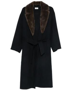 P.A.R.O.S.H. Leak Fur-Collar Belted Coat - Black