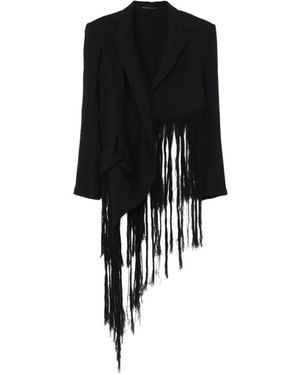 Yohji Yamamoto Asymmetric Fringe-Trimmed Jacket - Black