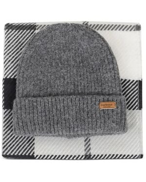 Barbour Knitted Beanie-Scarf Set - Grey