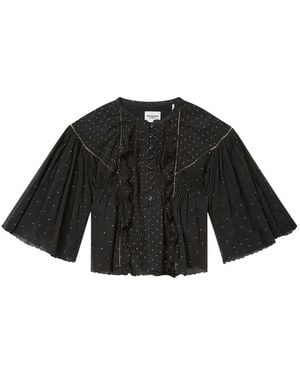 Isabel Marant Veenia Embellished Cropped Cotton Top - Black