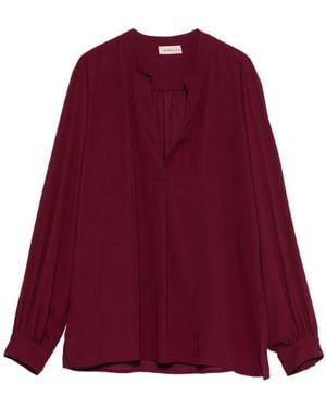 Blanca Vita Keyhole-Neckline Long-Sleeve Top - Red