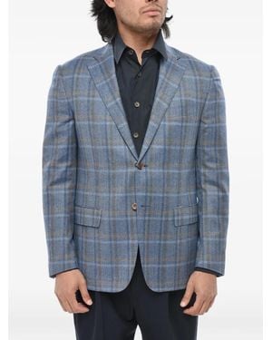 Corneliani Checked Single-Breasted Blazer - Blue