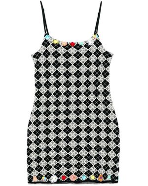 YANYAN KNITS Argyle Ribbon-Flowers Dress - Black