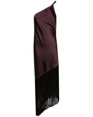 Pinko Fringe-Trim One-Shoulder Midi Dress - Purple