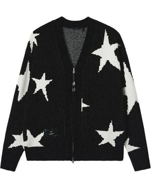 FIVE CM Star-Pattern Zip-Front Cardigan - Black