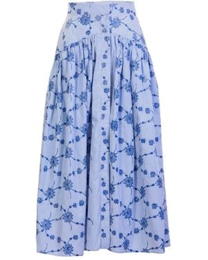 Silvia Tcherassi Narel Embroidered Striped Midi Skirt - Blue