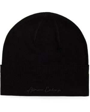 ARMANI EXCHANGE Logo-Embroidered Beanie Hat - Black