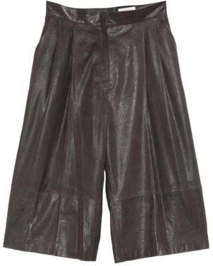 Cassell Pleated Leather Shorts - Grey