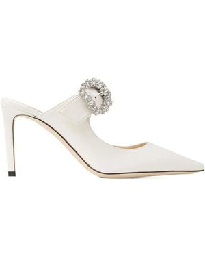 Jimmy Choo 85mm Cherisi crystal-buckle mules - Blanco